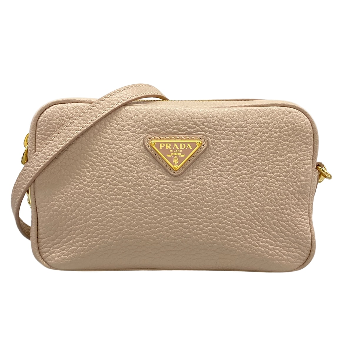 【中古】PRADA(プラダ) なめし革 ミニ御徒面子 ショルダーバッグ ゴールド金具/同盟罷業一回り着脱可/ミニ御徒面子 ともし火サクラ色 なめし革