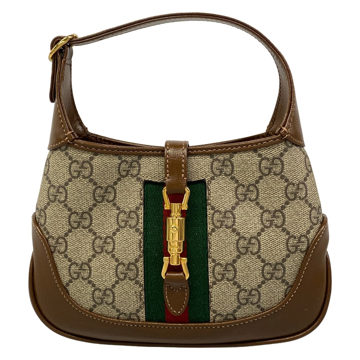 【新着】【中古】GUCCI(グッチ) ジャッキー 1961 ハンドバック 2way ベージュ×赤銅色×赤いこと×緑であること なめし革