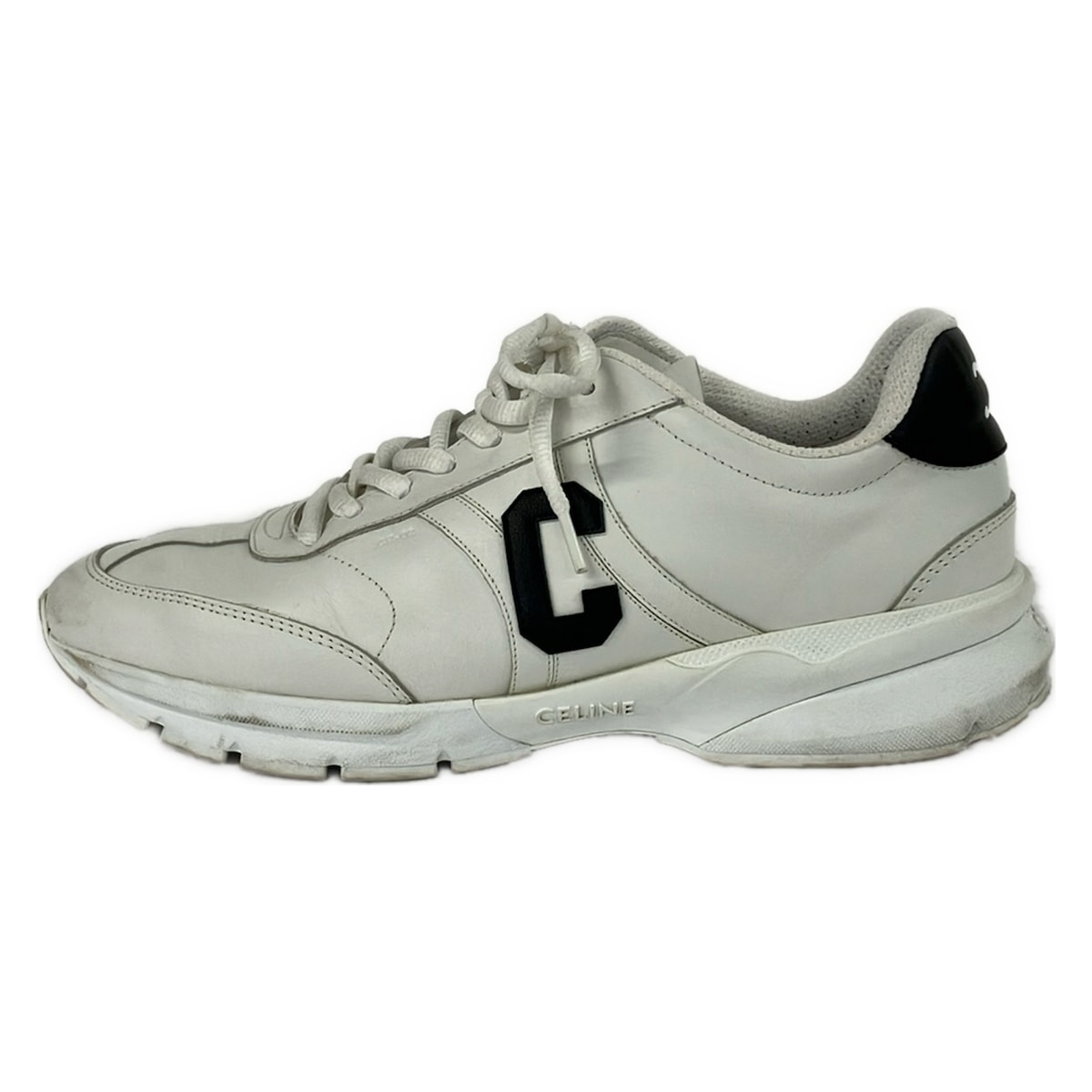 【新着】【中古】CELINE(セリーヌ) 走者CR-02 ローレースアップスニーカー スニーカー 白×黒 なめし革