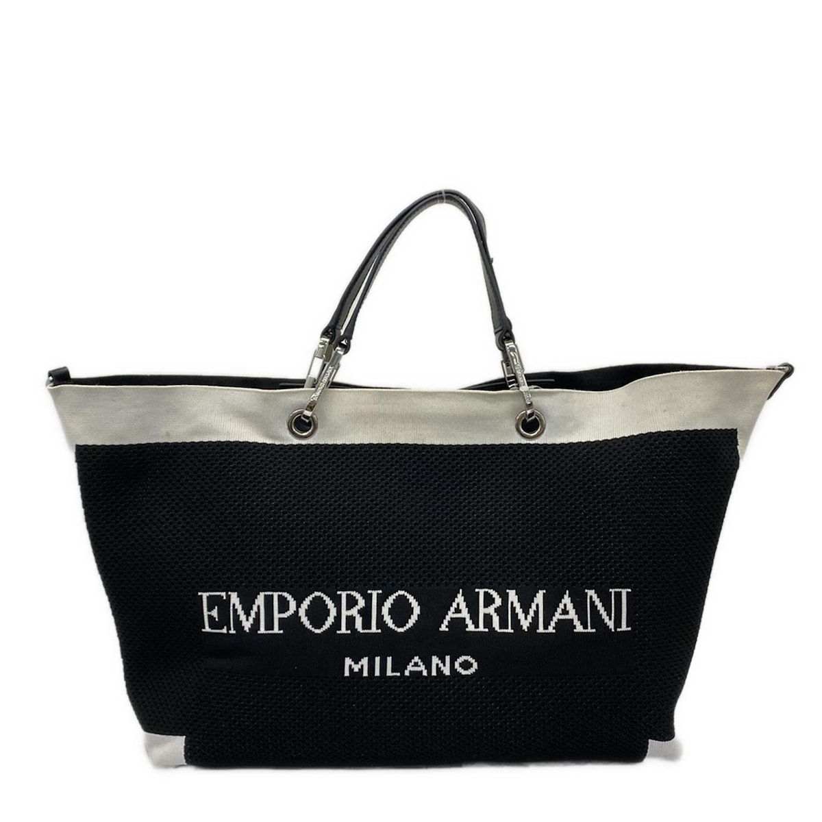 【新着】【中古】EMPORIOARMANI(エンポリオアルマーニ) トートバッグ メッシュ生地 黒×白 レザー 10,453円