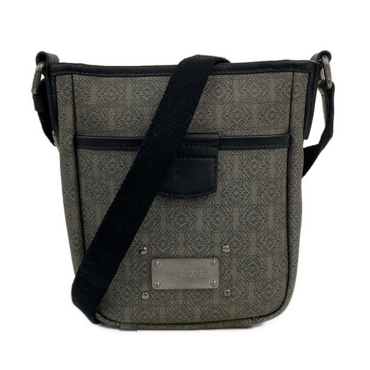 【新着】【中古】LOEWE(ロエベ) アナグラム柄 ショルダーバッグ ダークグレー×ダークネイビー×黒 レザー