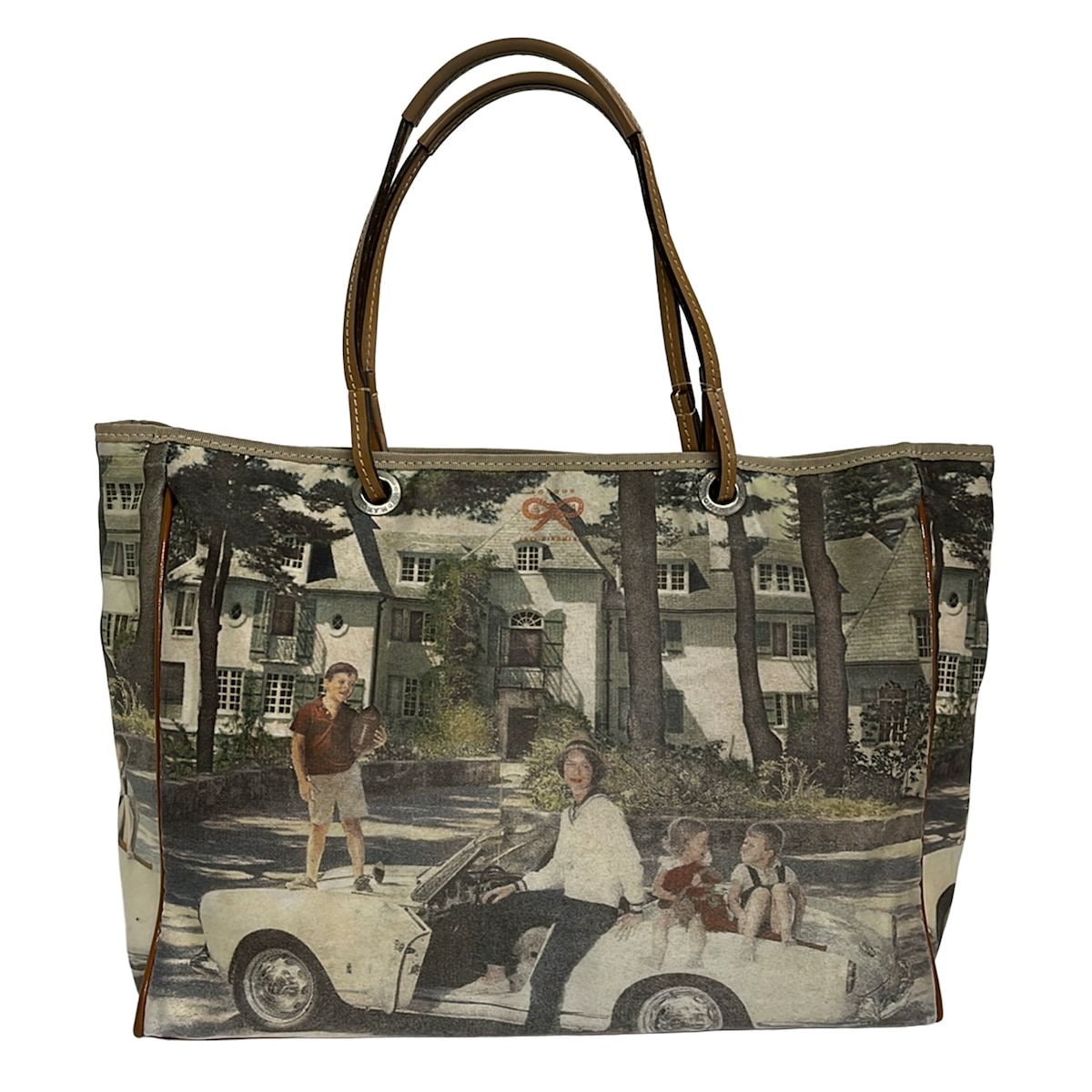 【新着】【中古】Anya Hindmarch(アニヤハインドマーチ) トートバッグ 赤銅色×黒×マルチ なめし革