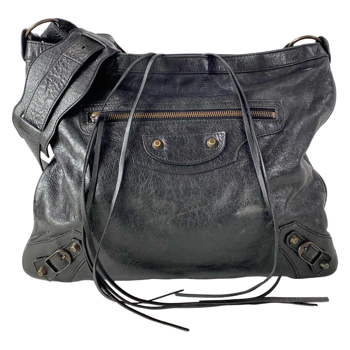 【中古】BALENCIAGA(バレンシアガ) ザ・メッセンジャー ショルダーバッグ 黒 なめし革