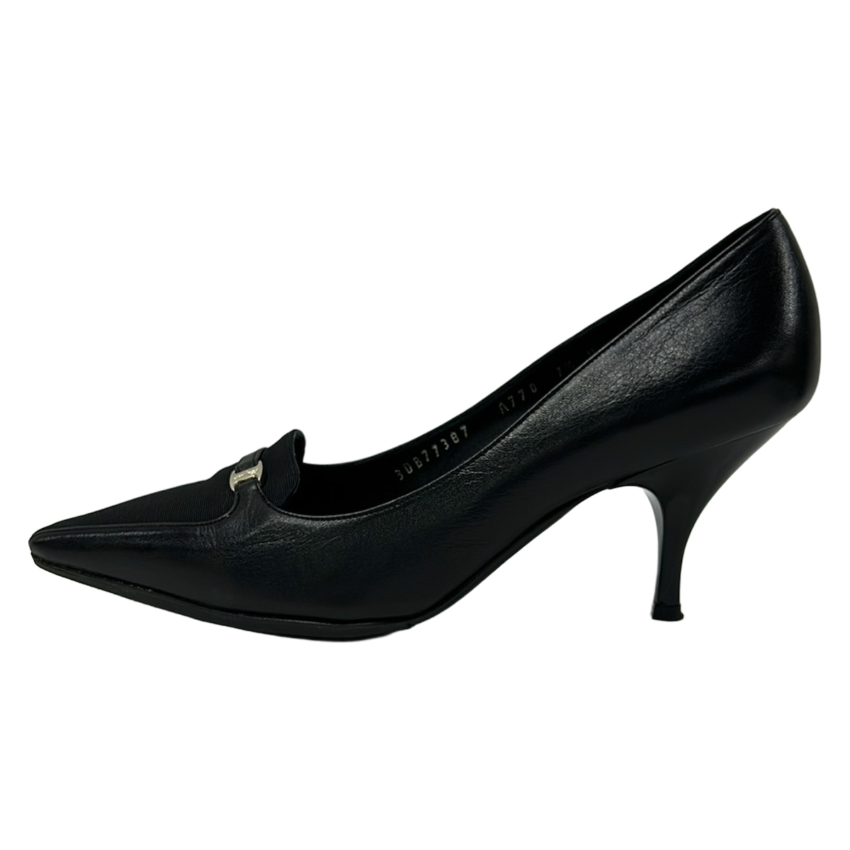【新着】【中古】FERRAGAMO/SalvatoreFerragamo(サルバトーレフェラガモ) ガンチーニ パンプス アウトソール張替え/総柄/切り返 黒 なめし革