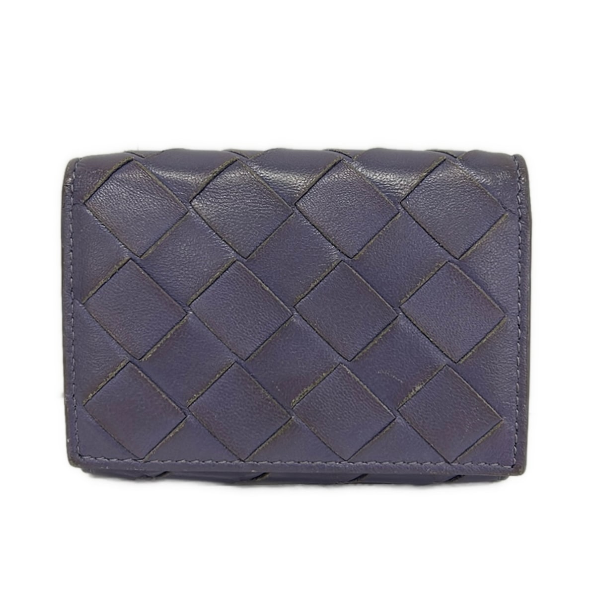 【新着】【中古】BOTTEGA VENETA(ボッテガヴェネタ) マキシイントレチャート 3つ折り札入れ ミニ パープル なめし革