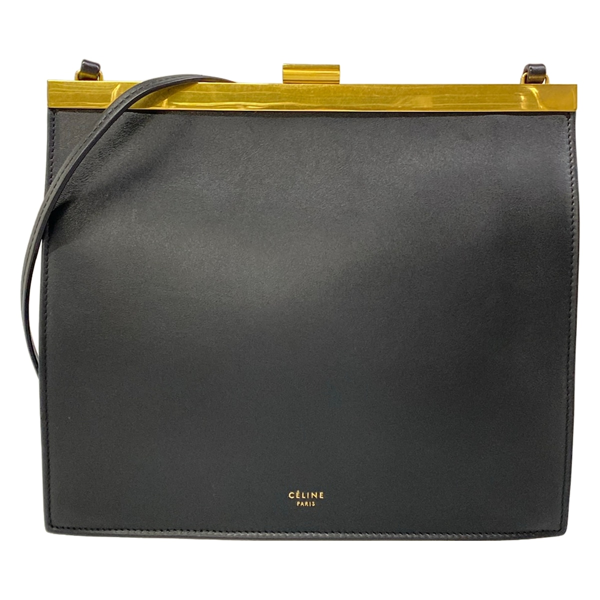 【新着】【中古】CELINE(セリーヌ) クラスプミニ ショルダーバッグ 金入れ 黒 なめし革