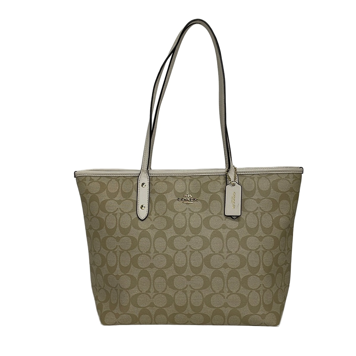 【新着】【中古】COACH(コーチ職) シグネチャーシティージップトート トートバッグ 象牙色×ベージュ なめし革