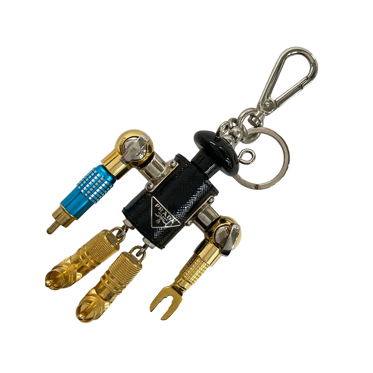 【新着】【中古】PRADA(プラダ) キーホルダー(チャーム) ロボット ゴールド×黒×ライトブルー レザー