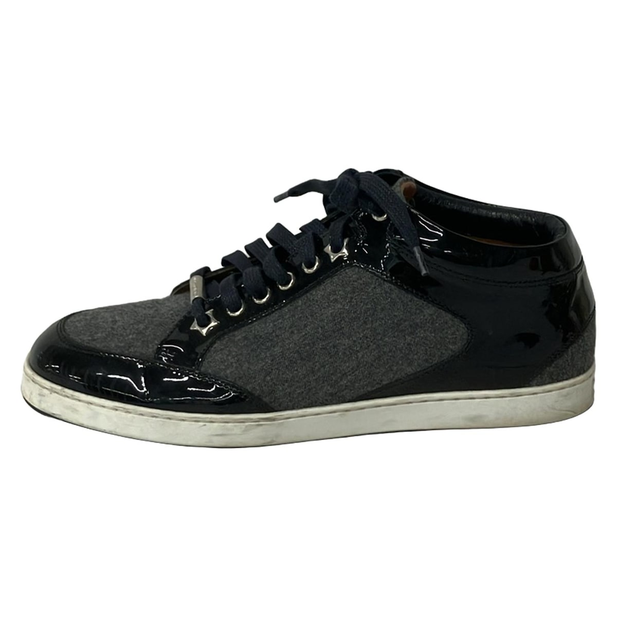 【新着】【中古】JIMMY CHOO(ジミーチュウ) スニーカー 黒×グレー コットン、レザー