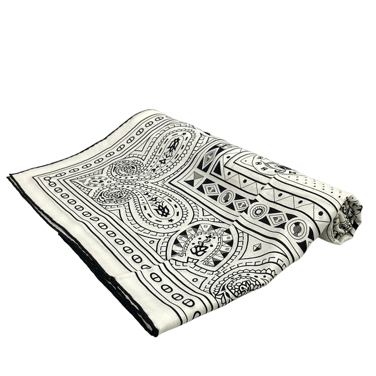 【中古】HERMES(エルメス) カレジェアン/カレ140 袈裟(肩かけ) CHEVAL DE COEUR BANDA(シュヴァル・ドゥ・クール・バンダナ) 白×黒 カシミール、絹地