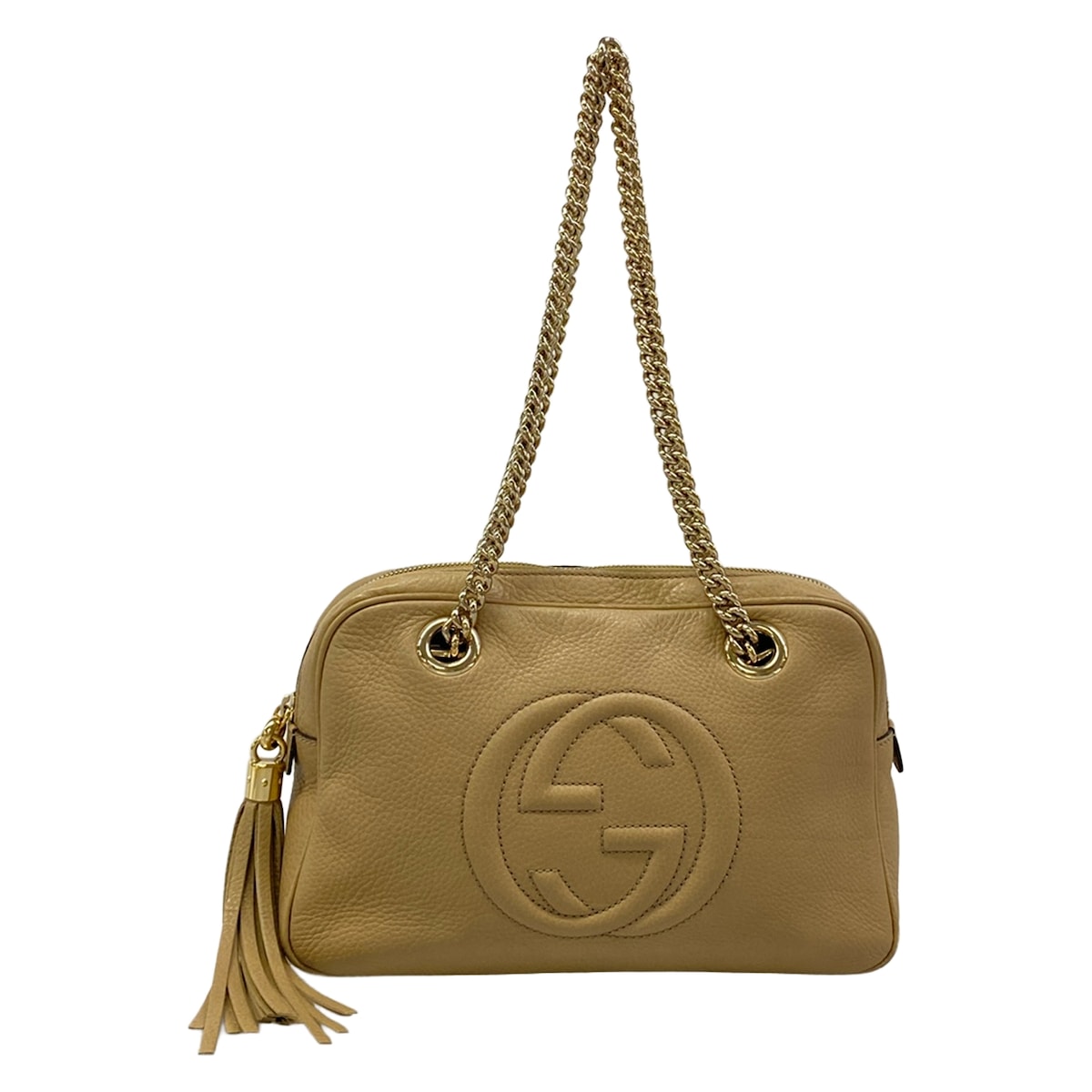 【新着】【中古】GUCCI(グッチ) ソーホー ショルダーバッグ チェーン店肩先/タッセル ベージュ なめし革