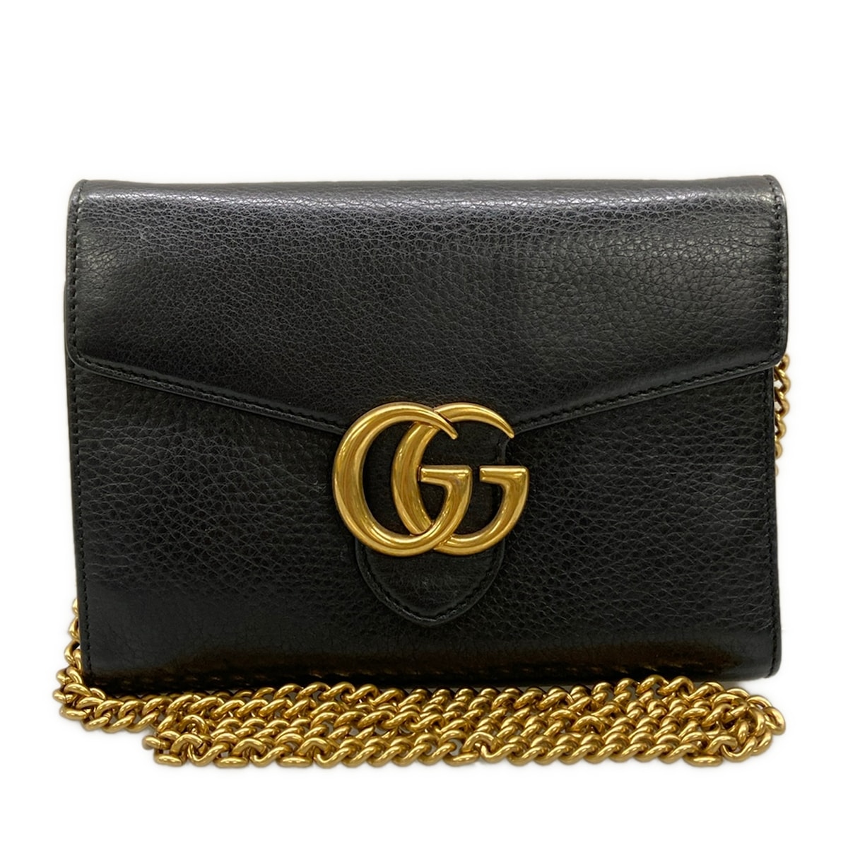 【中古】GUCCI(グッチ) GGマーモント 銭入れ チェーン店肩先/チェーンウォレット 黒 なめし革