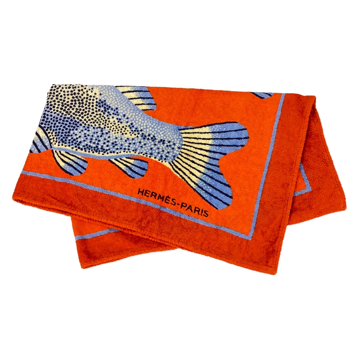 【中古】HERMES(エルメス) 小物 ビーチタオル/マット/魚 オレンジ&times;ライトブルー&times;マルチ コットン｜ブランディア　店