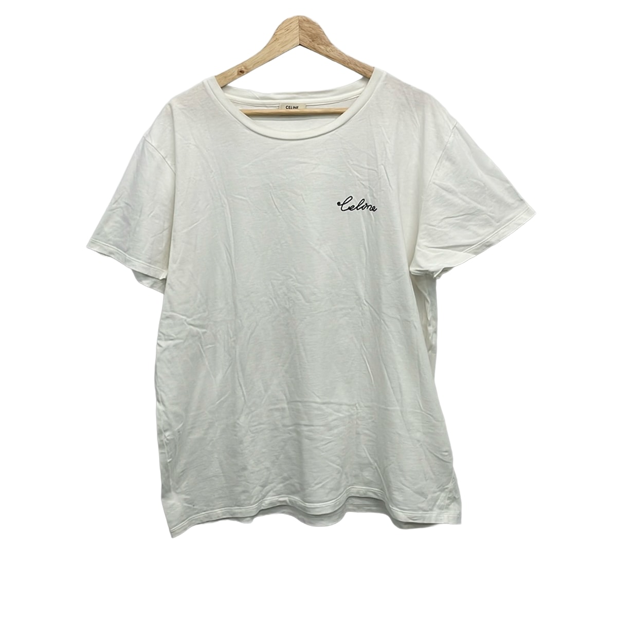 【中古】CELINE(セリーヌ) 半袖Tシャツ 刺繍/クルーネック 白×黒|ブランディア 店