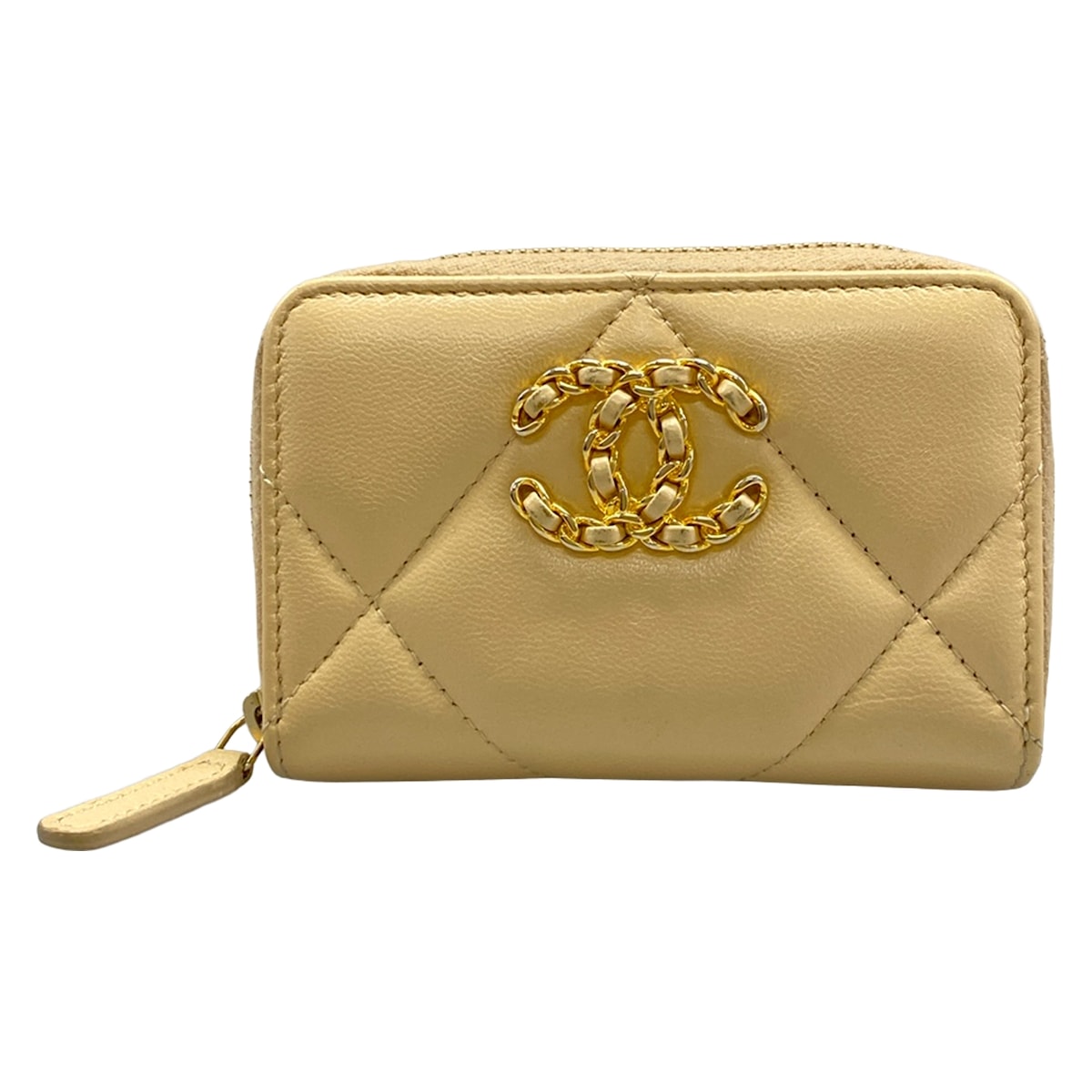 【中古】CHANEL(シャネル) CHANEL 19 コインケース ゴールド金具 ベージュ 子ヒツジひと肌