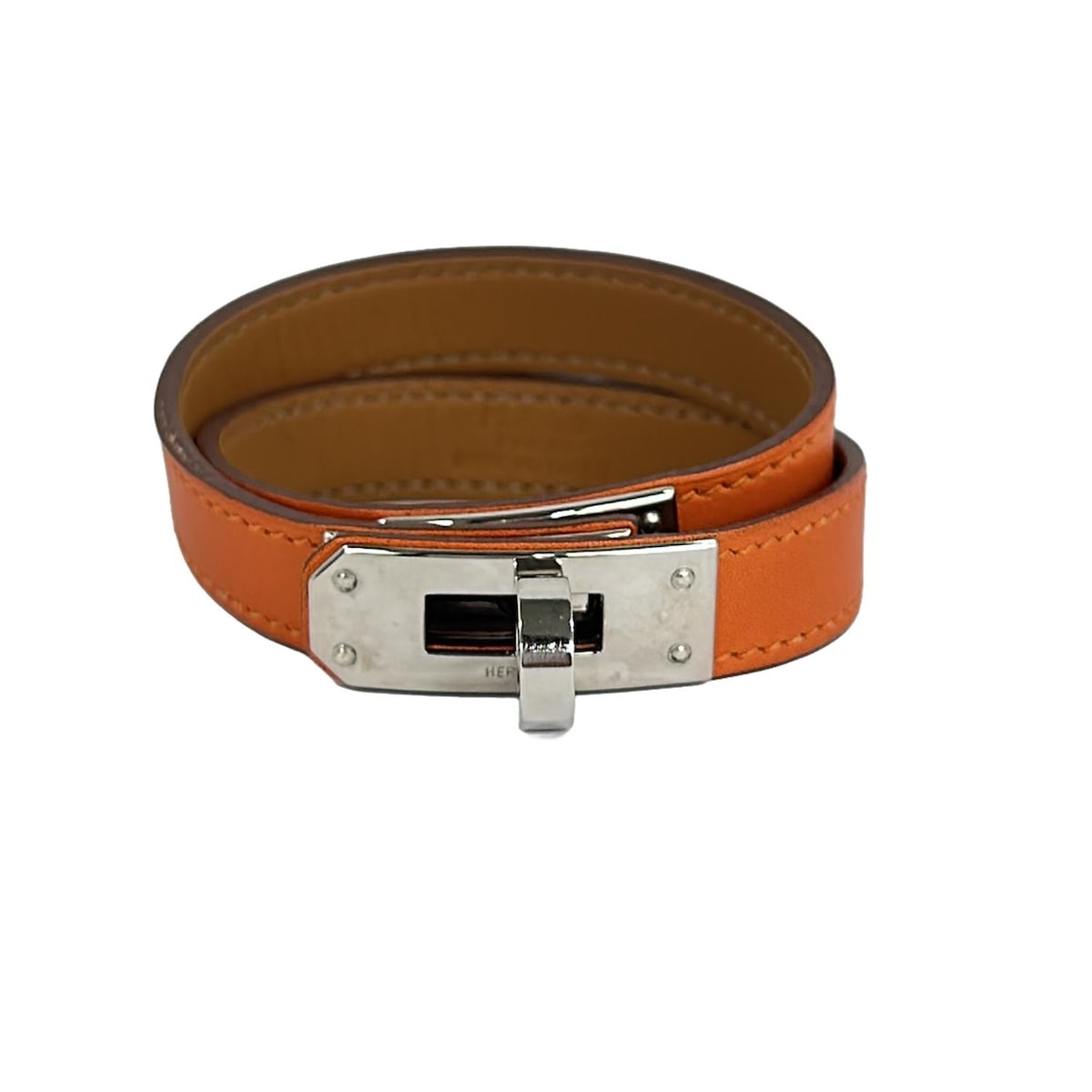 【新着】【中古】HERMES(エルメス) ミニ・ケリー ドゥブルトゥール ブレスレット シルバー金具 オレンジ×シルバー レザー