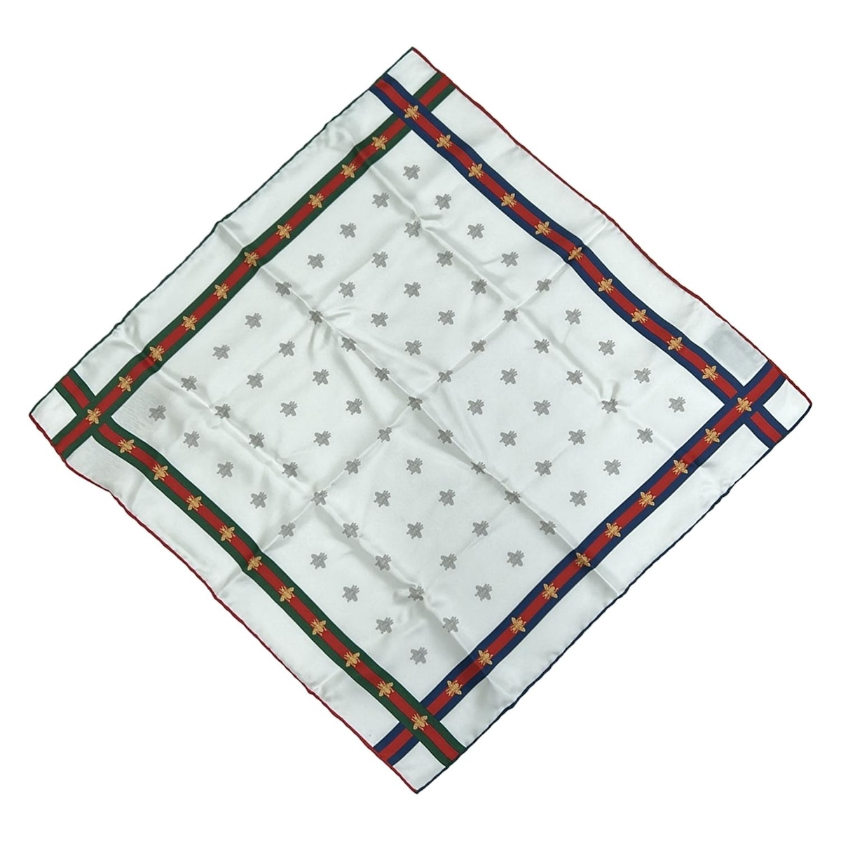 【中古】GUCCI(グッチ) えり巻き 地絹/蜂 白×赤いこと×マルチ 地絹