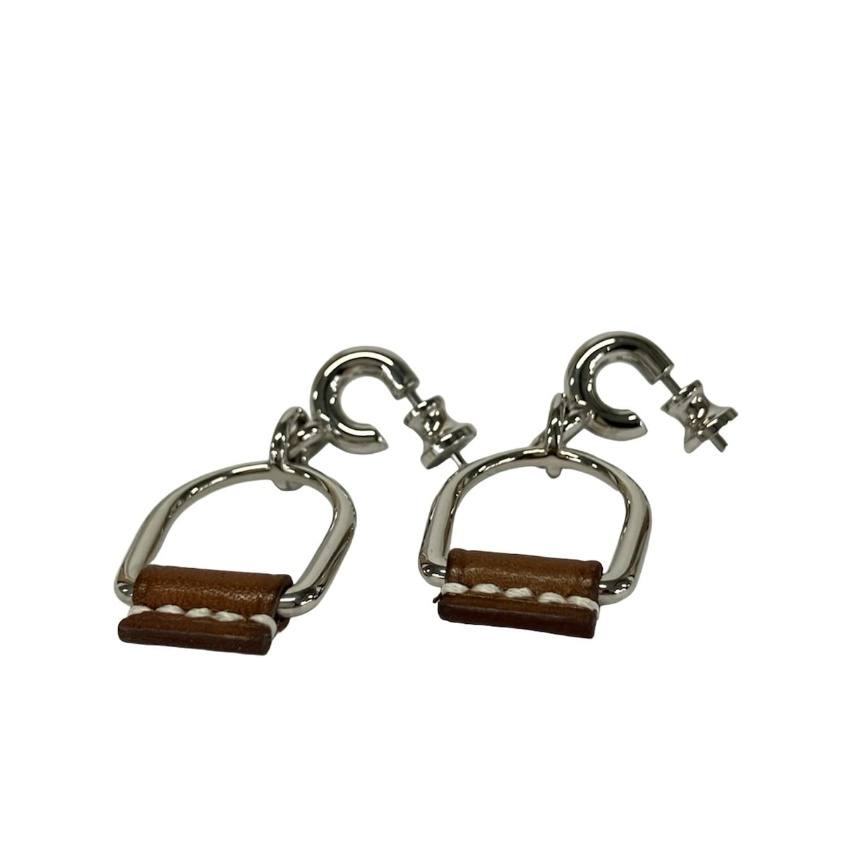 【新着】【中古】HERMES(エルメス) エリタージュ エケストル エトリエ ピアス シルバー×ダークブラウン レザー