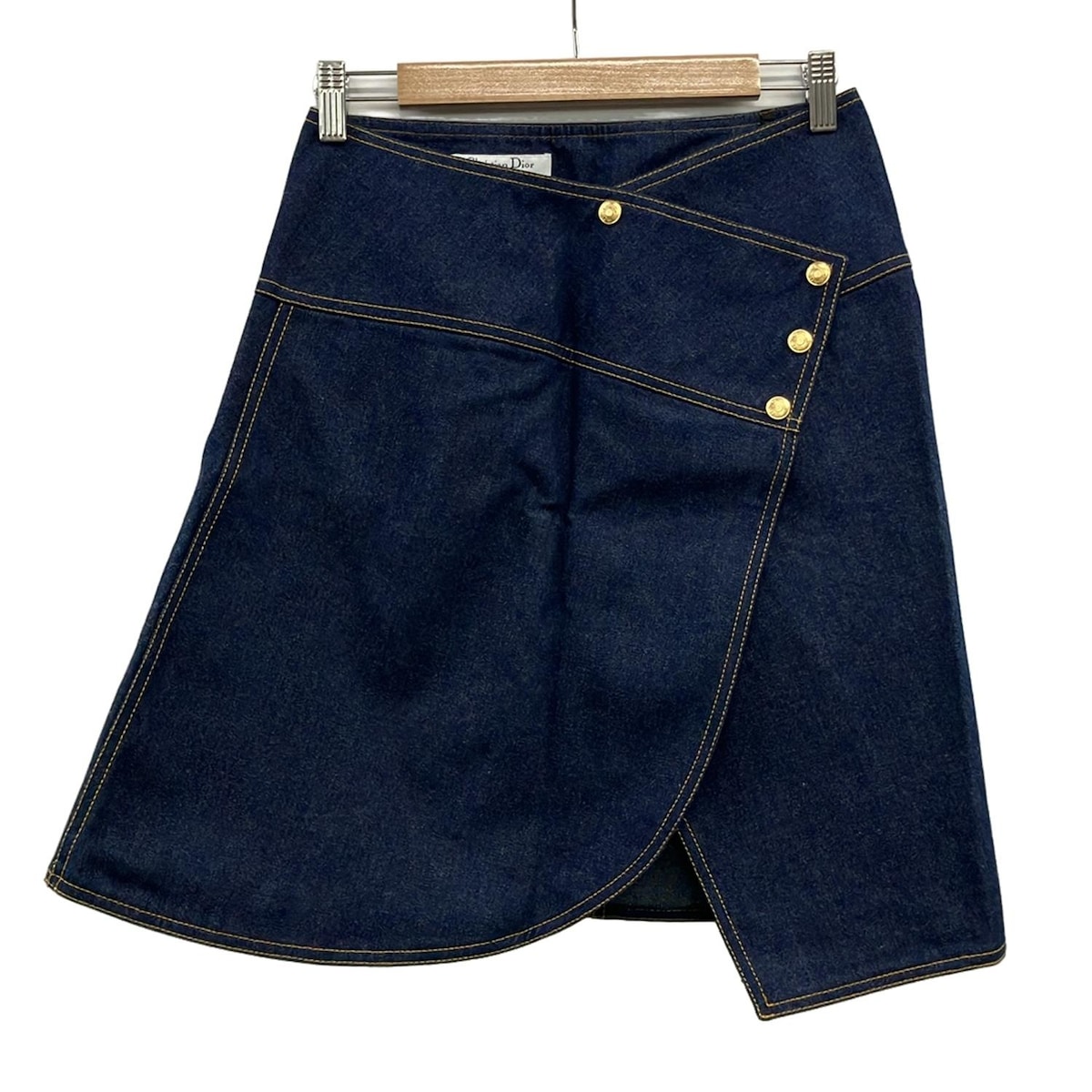 【新着】【中古】DIOR/ChristianDior(ディオール/クリスチャンディオール) 巻きスカート ひざ丈/デニム ネイビー×イエロー