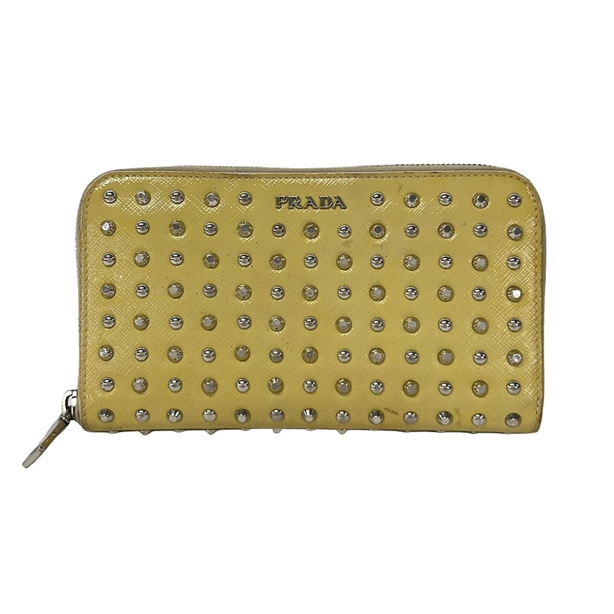 【新着】【中古】PRADA(プラダ) 長財布 スタッズ/ラウンドファスナー イエロー レザー