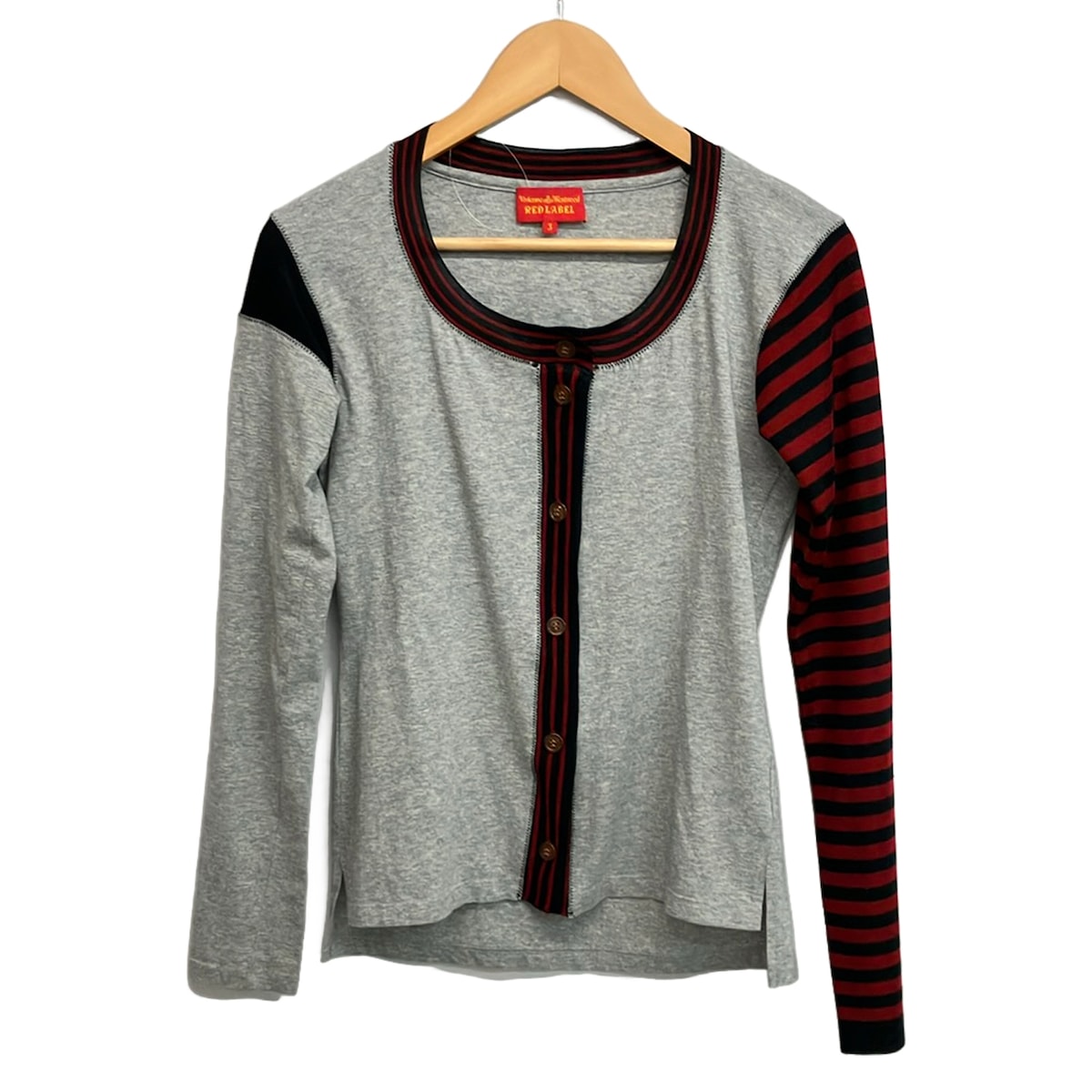 【中古】VivienneWestwoodRedLabel(ヴィヴィアンウエストウッドレッドレーベル) カーディガン 長袖/ボーダー グレー&times;黒&times;レッド｜ブランディア　店 9,203円