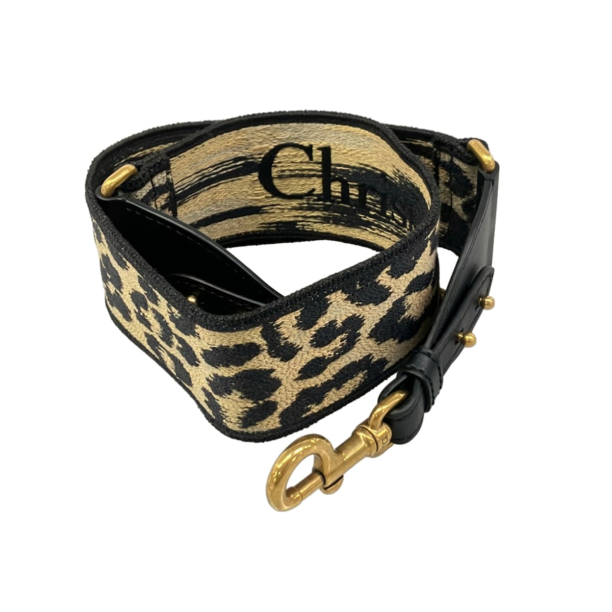 【中古】DIOR/ChristianDior(ディオール/クリスチャンディオール) ショルダーストラップ 豹柄/エンブロイダリー ライトブラン&times;黒 レザー｜ブランディア　店