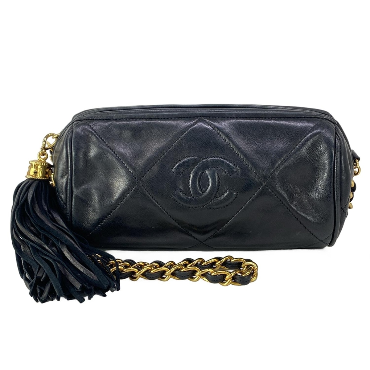 【新着】【中古】CHANEL(シャネル) マトラッセ ショルダーバッグ ココマーク/チェーンショルダー/ゴールド金具/フリンジ 黒 ラムスキン