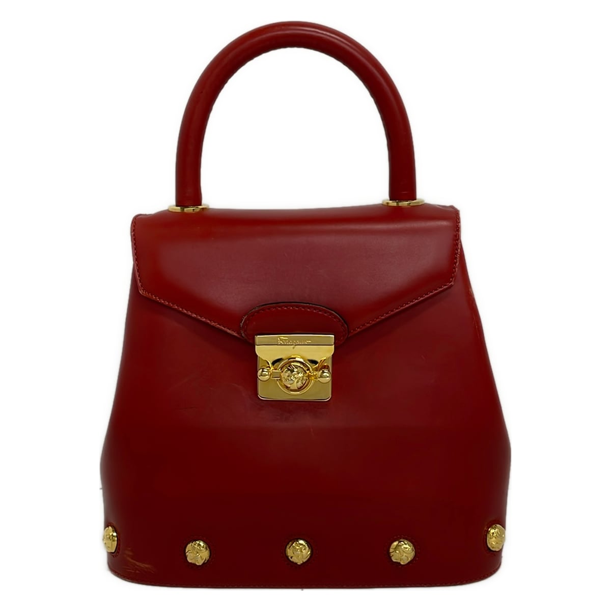 【新着】【中古】FERRAGAMO/SalvatoreFerragamo(サルバトーレフェラガモ) ハンドバック スタッズ 赤いこと なめし革