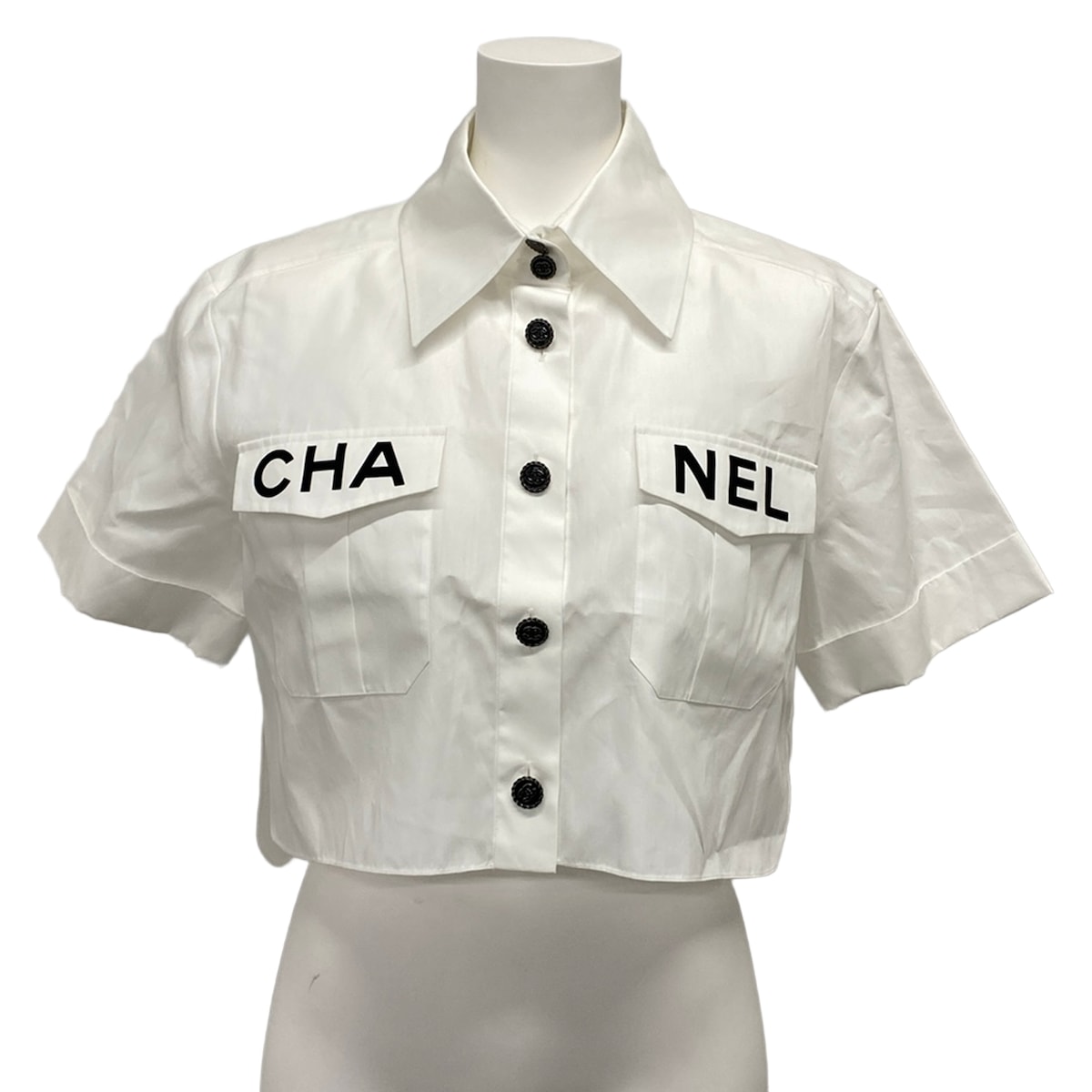 【新着】【中古】CHANEL(シャネル) 半袖プルオーバートップ 2019SS/遊撃手丈/ロゴタイプ 白×黒 綿織物