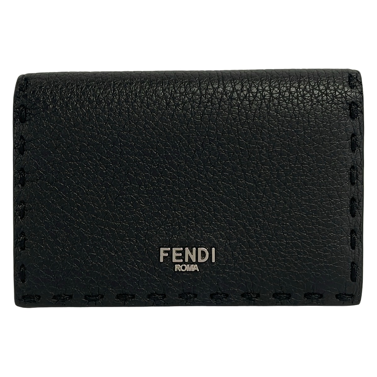 【中古】FENDI(フェンディ) 名刺入れ 黒 なめし革