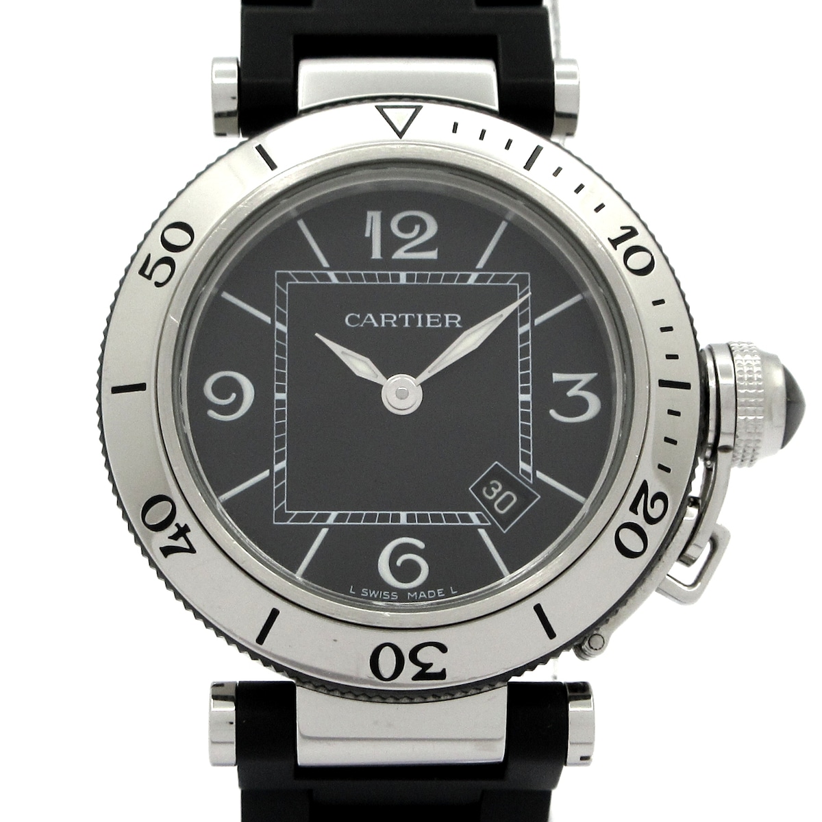 【中古】Cartier(カルティエ) パシャ シータイマー ウオッチ SS/天然ゴム三尺帯 黒
