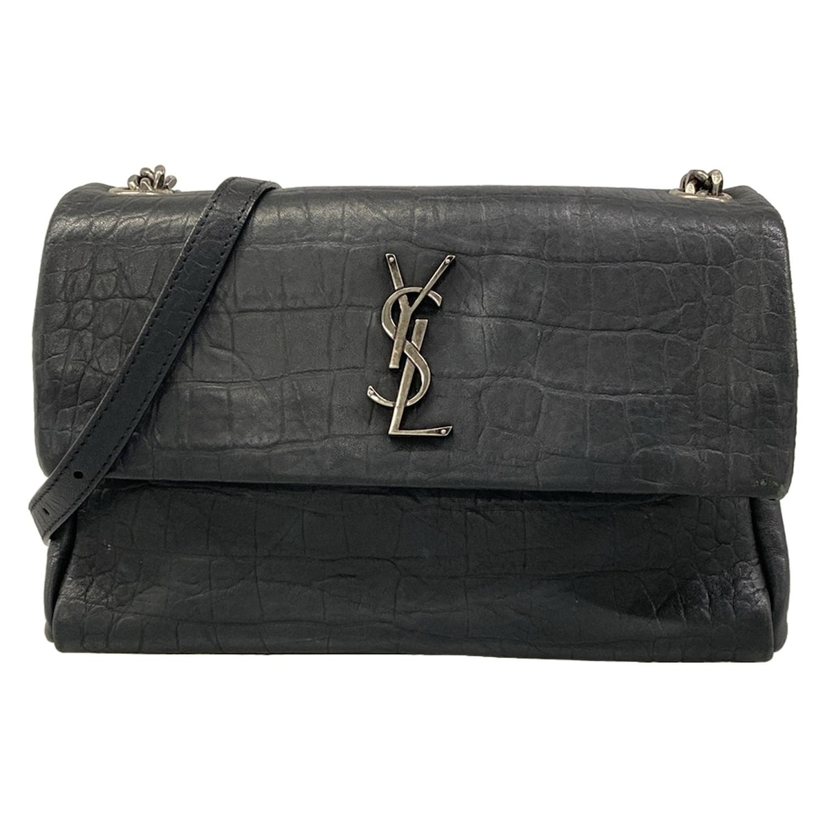 【新着】【中古】SAINT LAURENT PARIS(サンローランパリ) ウエストハリウッド ショルダーバッグ チェーンショルダー/型押し加工 黒 レザー