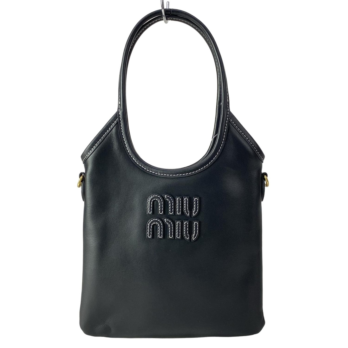 【中古】miumiu(ミュウミュウ) IVY トートバッグ 黒 レザー