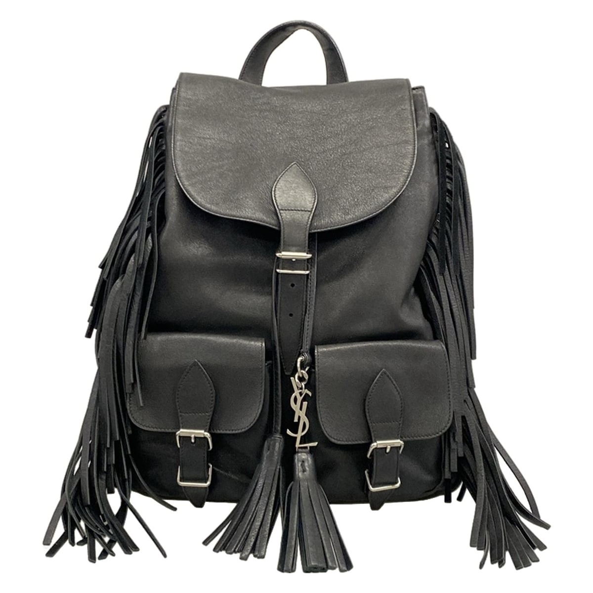 【新着】【中古】SAINT LAURENT PARIS(サンローランパリ) フェスティバル フリンジ バックパック リュックサック 黒 レザー 58,183円