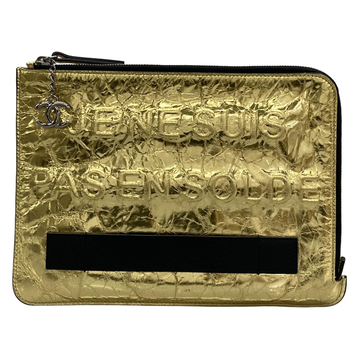 【中古】CHANEL(シャネル) クラッチペダル御徒面子 しろがね色金具/Je Ne Suis Pas En Solde ゴールド×黒 子ヒツジ素はだ