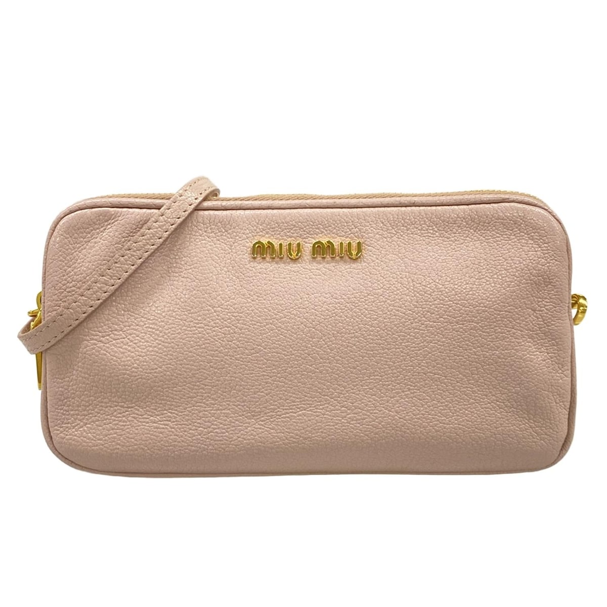 【新着】【中古】miumiu(ミュウミュウ) ショルダーバッグ ミニバッグ/ストラップ着脱可 ピンクベージュ レザー