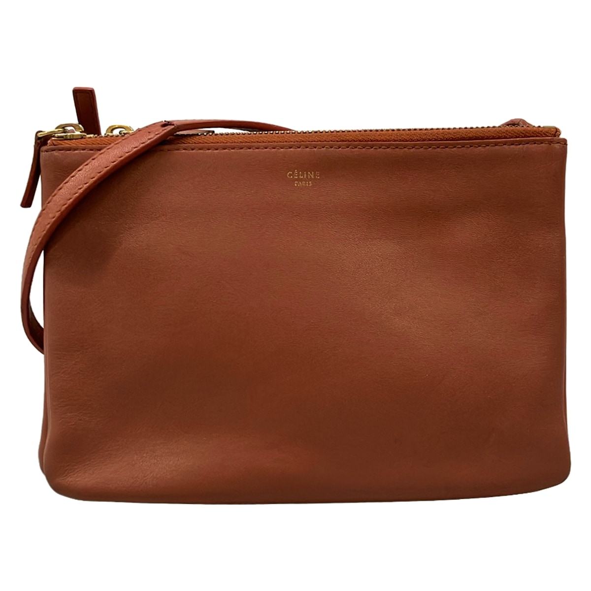 【中古】CELINE(セリーヌ) 3重協奏曲 ショルダーバッグ 赤銅色 なめし革