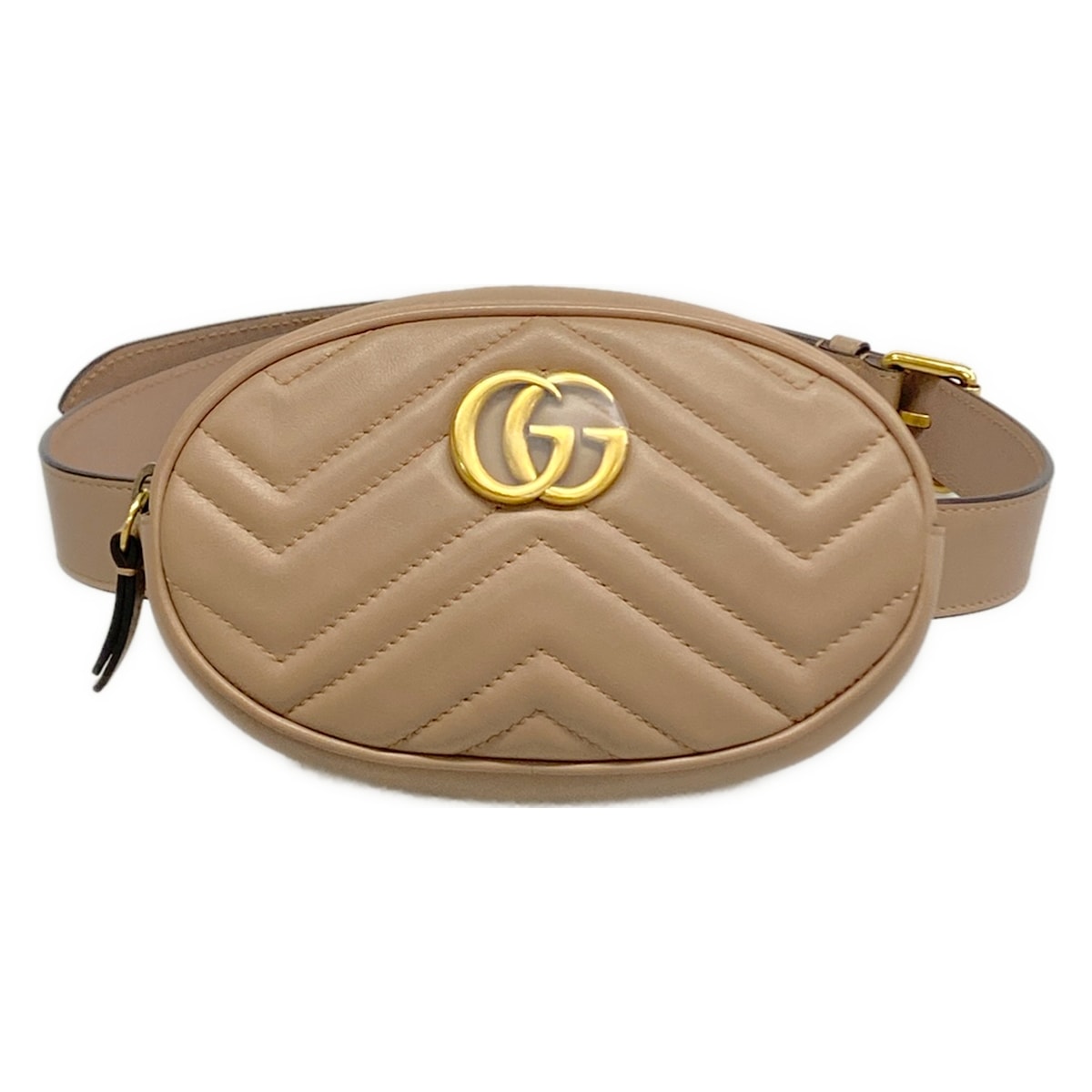 【新着】【中古】GUCCI(グッチ) GGマーモント キルティングなめし革 三尺帯御徒面子 酉の方角合切袋 さくら色ベージュ なめし革