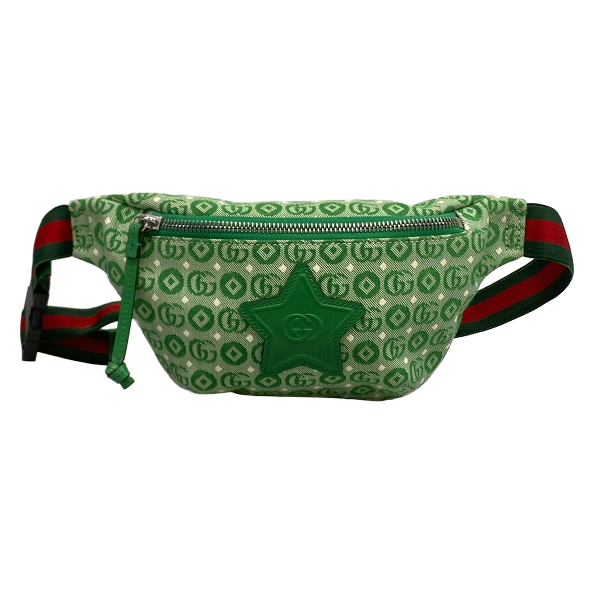 【新着】【中古】GUCCI(グッチ) インターロッキングG/チルドレンズ 酉の方角合財袋 緑であること×白 なめし革