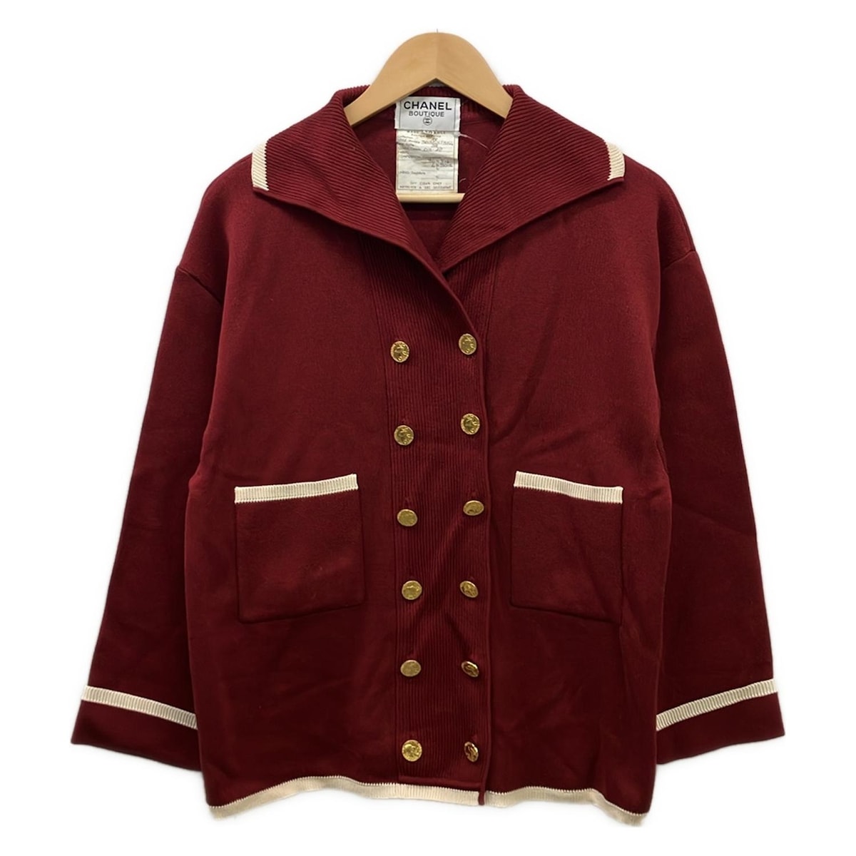 【新着】【中古】CHANEL(シャネル) カーディガン 長袖 レッド×アイボリー