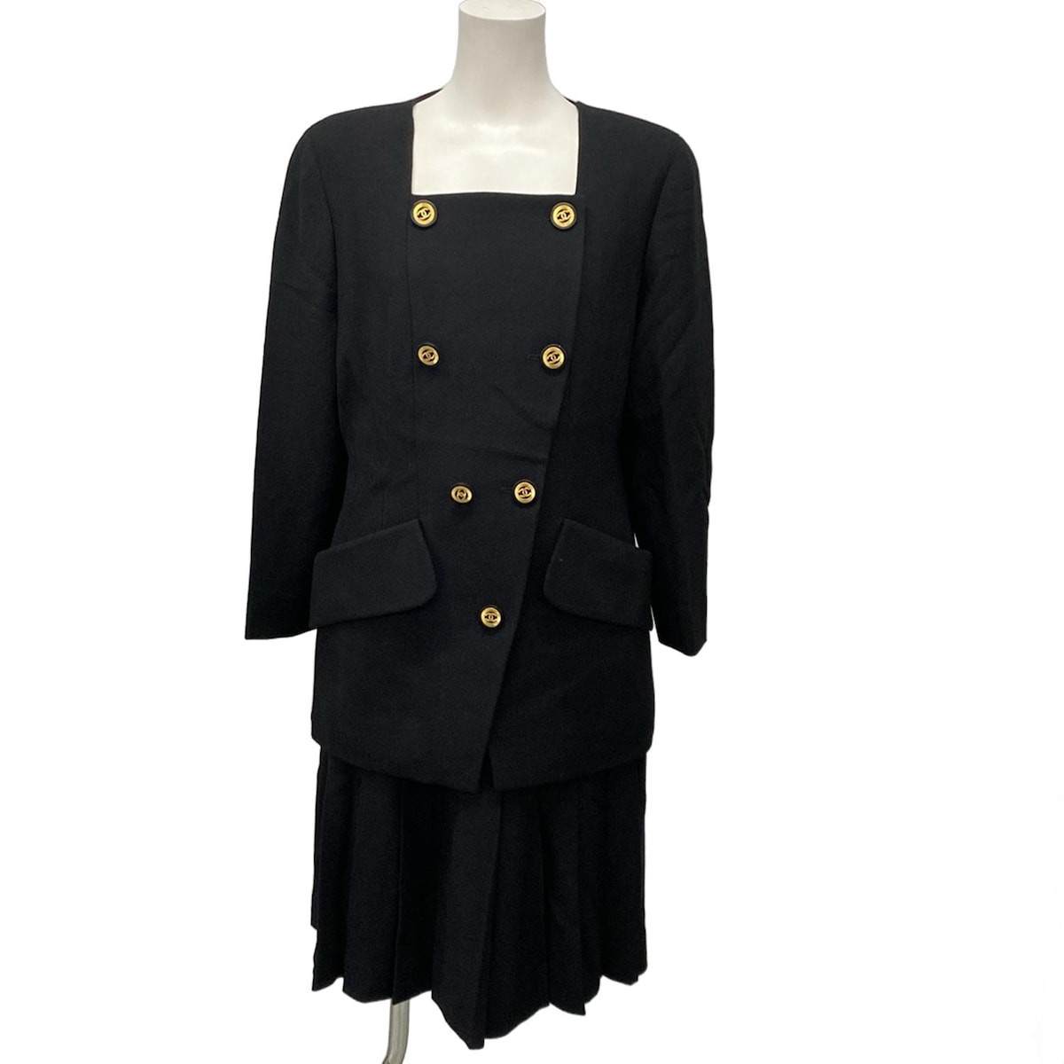 【中古】CHANEL(シャネル) スコート背広 否色つや/ココマークボタン 黒 羊毛