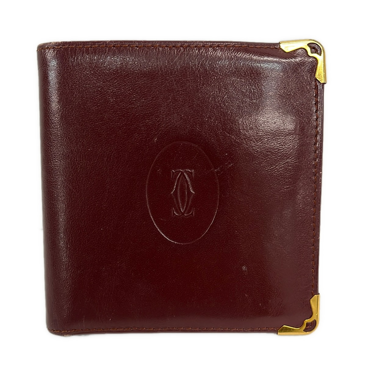 【新着】【中古】Cartier(カルティエ) マストライン 2つ折り財布 ボルドー レザー