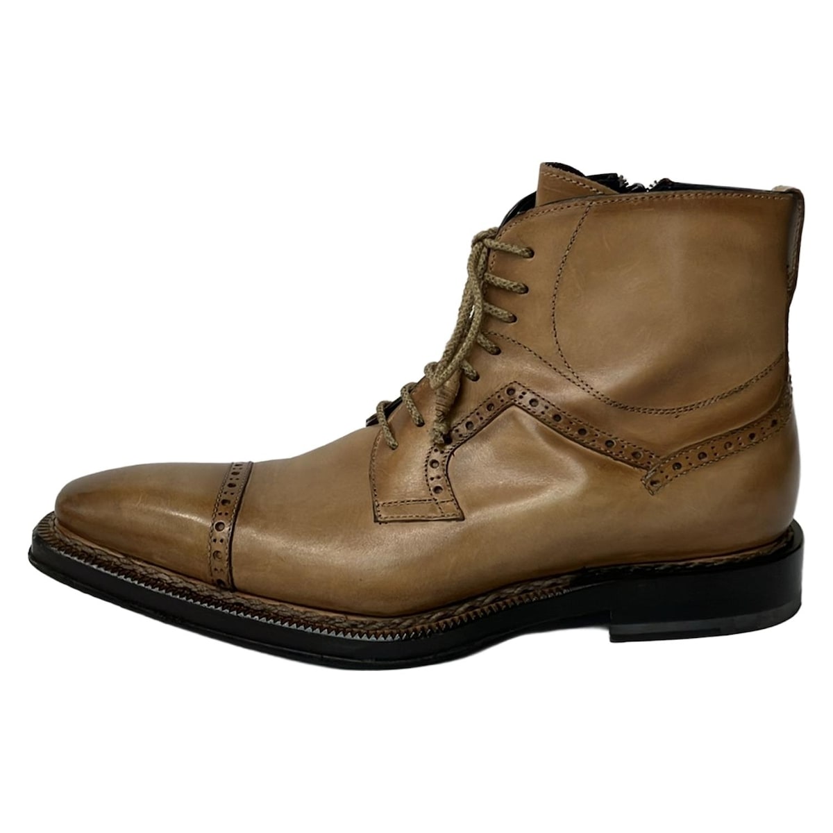 【新着】【中古】StefanoBranchini(ステファノブランキーニ) ショートブーツ レースアップ/アウトソール張替済 ライトブラウン×ダークブラウン レザー