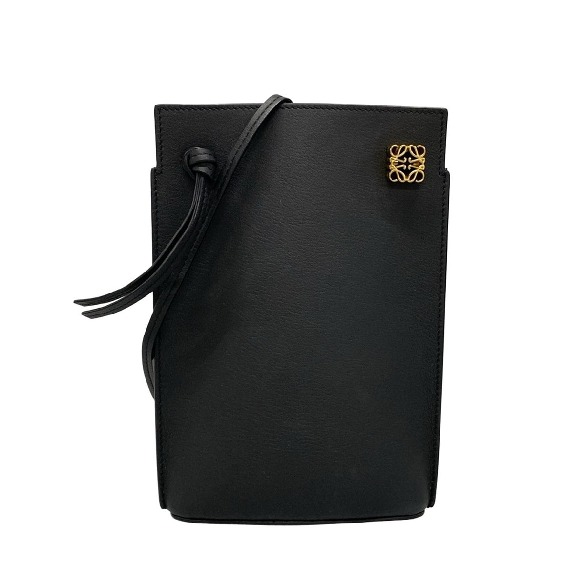 【中古】LOEWE(ロエベ) ダイス ポケット ショルダーバッグ 斜めがけ/スマホポシェット 黒 レザー