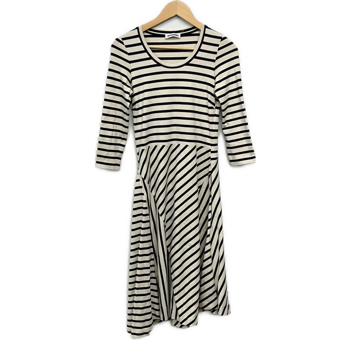 【中古】JILSANDER(ジルサンダー) ワンピース ボーダー アイボリー×ダークネイビー