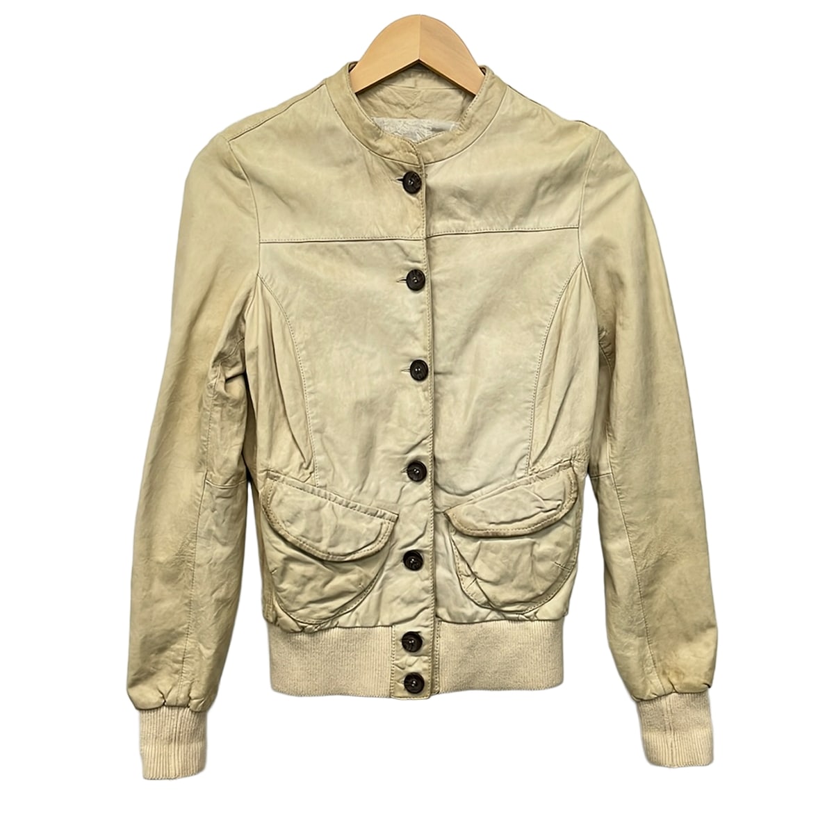 【新着】【中古】MEATPACKING D(ミートパッキングディー) 上衣 長袖/なめし革/ジップアップ/春/秋 象牙色 コート・ジャケット-レディースファッション