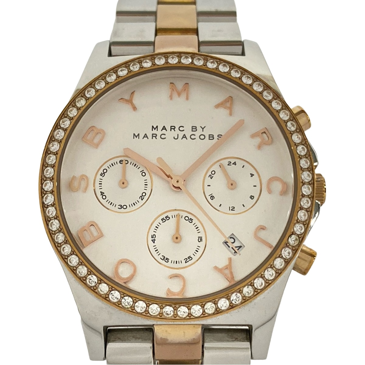 【新着】【中古】MARC BY MARC JACOBS(マークバイマークジェイコブス) 腕時計 ラインストーンベゼル/クロノグラフ シルバー