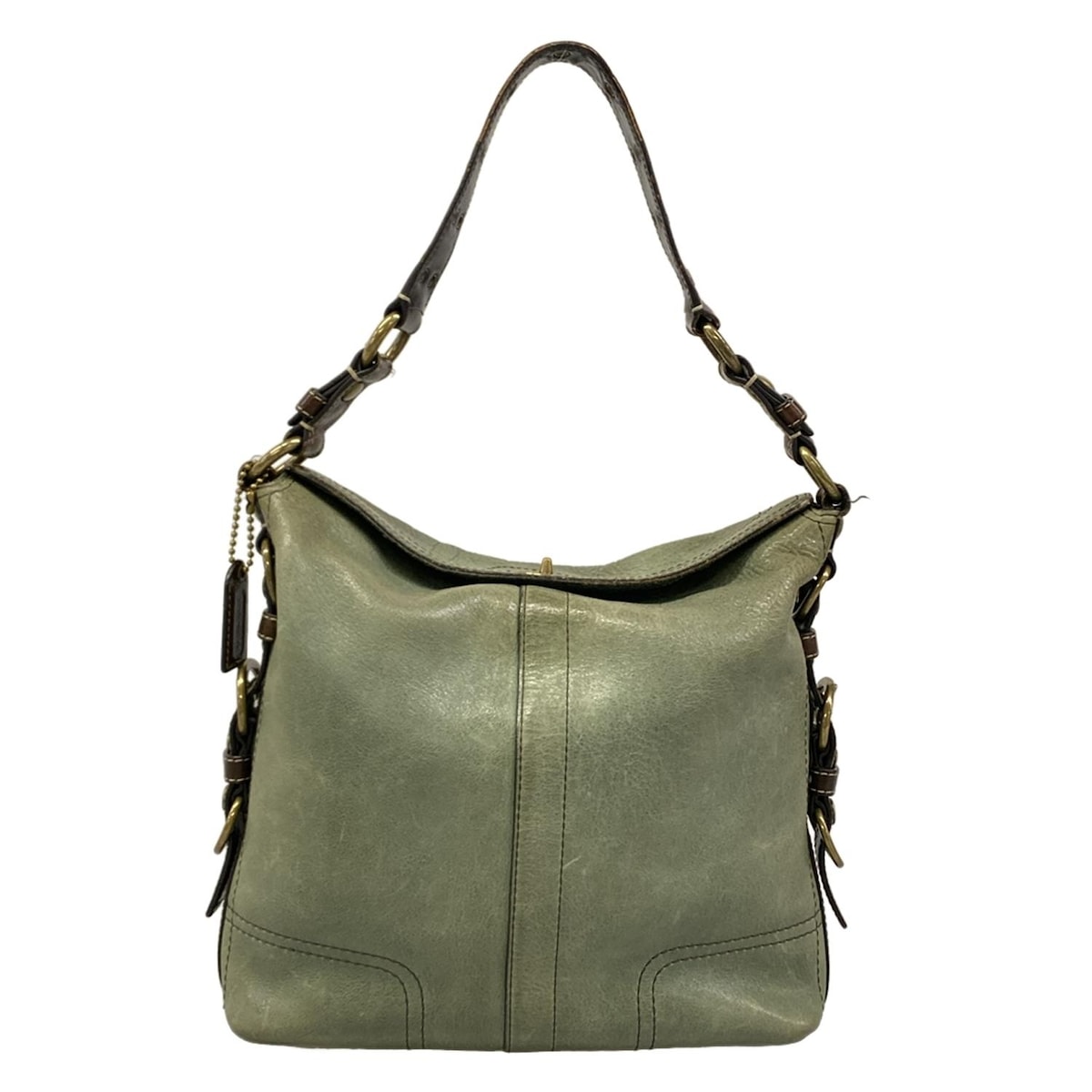 【新着】【中古】COACH(コーチ) ショルダーバッグ グリーン×ダークブラウン レザー