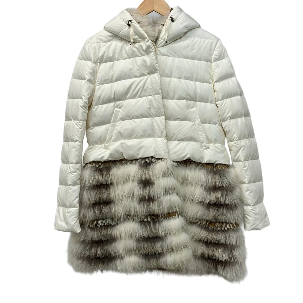 【中古】ERMANNO SCERVINO(エルマノシェルビーノ) ダウンコート 長袖/ファー/冬 アイボリー×ダークブラウン×ブラウン