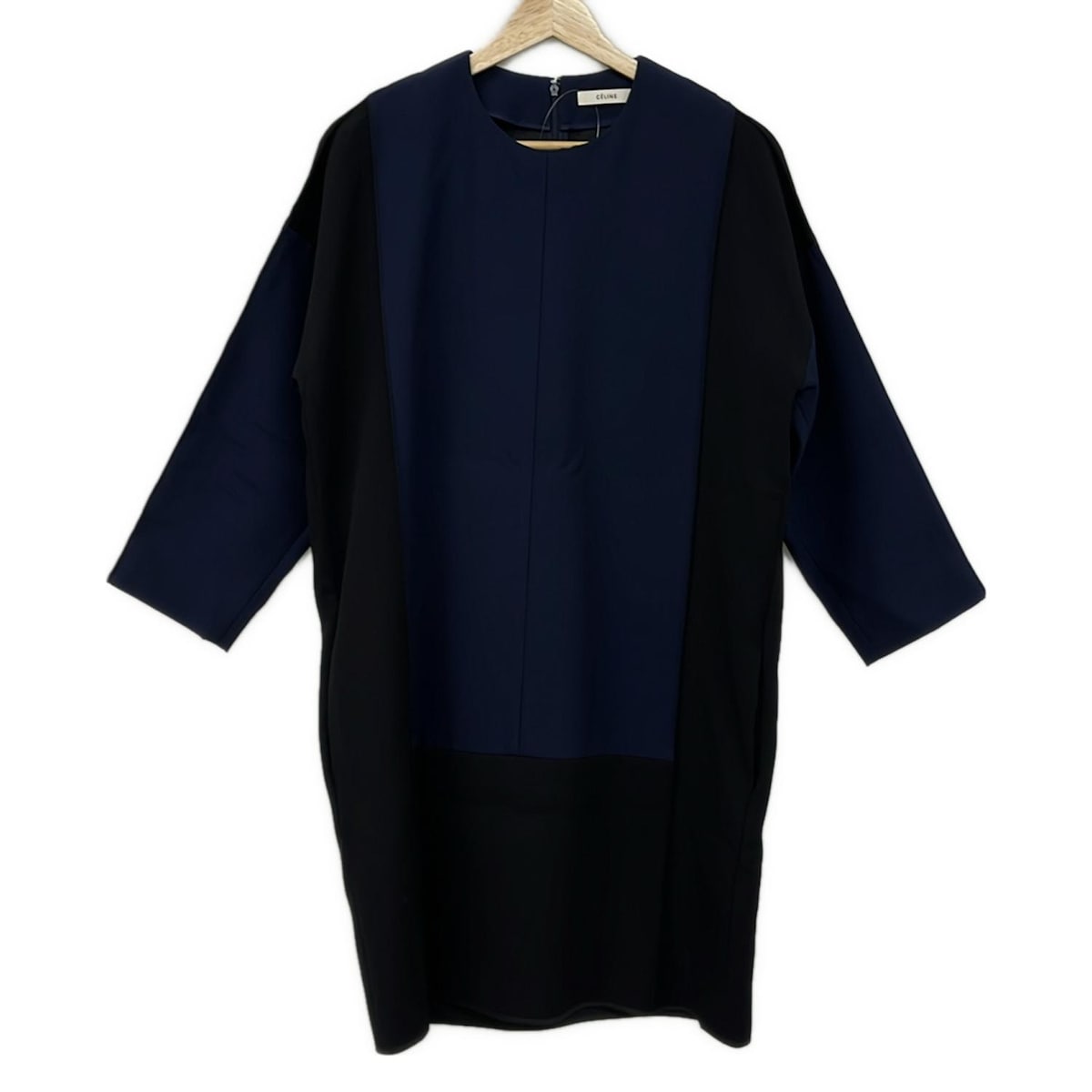 【新着】【中古】CELINE(セリーヌ) ワンピース クルーネック/七分袖/ひざ丈 ネイビー×黒